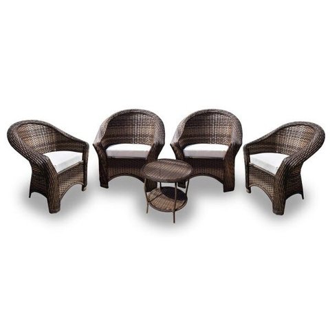 Conjunto de Poltronas Fibra Sintética Berlim - 4 Poltronas + 1 Mesa Centro - Tecido Duna Cru