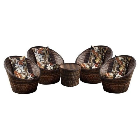 Conjunto de Poltronas Fibra Sintética Buenos Aires - 4 Poltronas + 1 Mesa Centro - Tecido Revieira