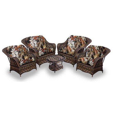 Conjunto de Poltronas Fibra Sintética Nairóbi - 4 Poltronas + 1 Mesa Centro - Tecido Revieira