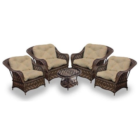 Conjunto de Poltronas Fibra Sintética Nairóbi - 4 Poltronas + 1 Mesa Centro - Tecido Duna Deserto
