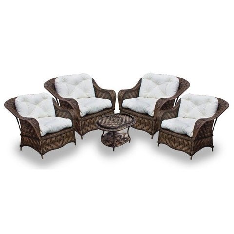 Conjunto de Poltronas Fibra Sintética Nairóbi - 4 Poltronas + 1 Mesa Centro - Tecido Duna Cru