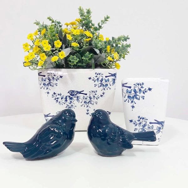 Passarinho de Cerâmica Decorativo - Fêmea Azul Petróleo 14cm - 2
