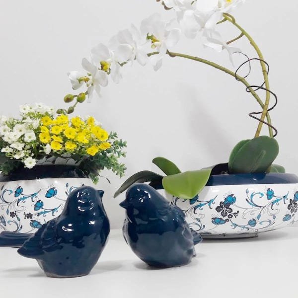 Passarinho de Cerâmica Decorativo - Fêmea Azul Petróleo 14cm - 3
