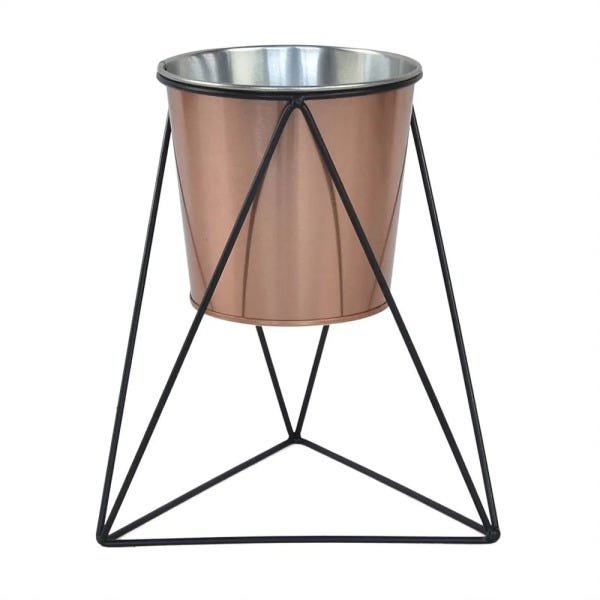 Cachepot em Metal Cobre com Suporte Aramado Preto - 1
