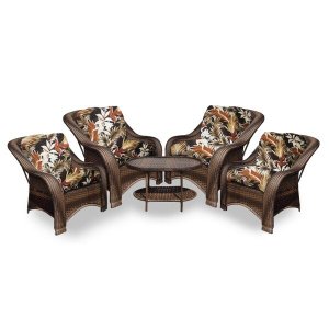 Conjunto de Poltronas Fibra Sintética Bruxelas - 4 Poltronas + 1 Mesa Centro - Tecido Revieira