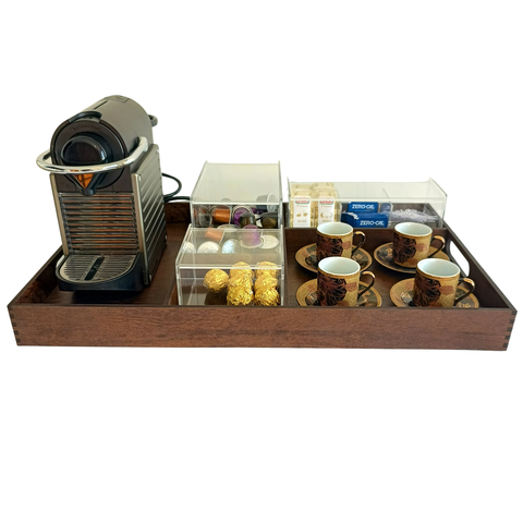 Kit Cantinho do Café Bandeja com Divisórias e Organizadores 4 Peças