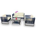 Ver imagem 1 de Conjunto de Sofás Manila Corda Náutica - 1 Sofá + 2 Poltronas + Mesa centro - Tecido Duna Cru