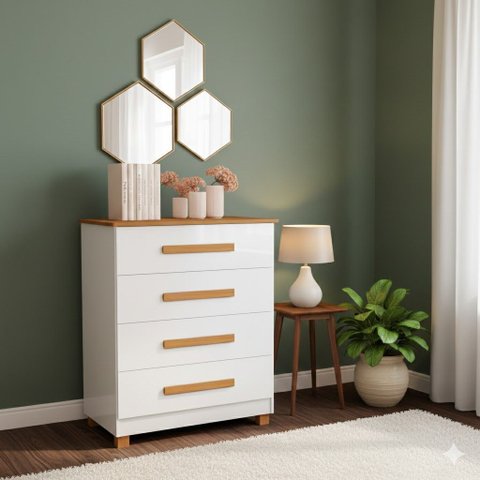 Cômoda Organizadora P/quarto 4 Gavetas Corrediça Telescópica Branco/nature