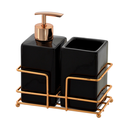 Ver imagem 1 de Kit para Banheiro Cerâmica Preto e Gold - 3 Peças