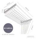 Ver imagem 2 de Varal De Parede Individual 200cm x 08 Varetas - Em Alumínio Branco