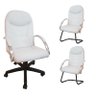 Kit 3 Cadeiras Escritório Day Brancas 1 Giratória e 2 Fixas - 1