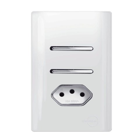 Interruptor Simples + Paralelo + Tomada Universal 2p+t 10a Cromado com Placa 4x2 - Dc-120025 - Novar