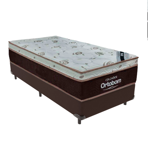 Cama Box Solteiro Marrom e Colchão Sleep King Molas Ensacadas Ortobom