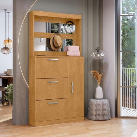 Sapateira e Modulo de Espelho Livia 4 Portas 100cm MDP Naturalle Framar