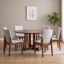 Ver imagem 1 de Conjunto Sala de Jantar 6 Lugares Redonda Madeira Maciça Cecília Marrom e Bege