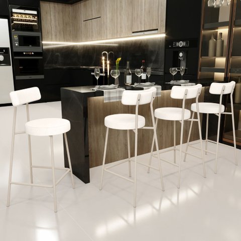Banqueta Baixa Cozinha Sala Jantar Bancada Milão Arena L02 Linho Cru - lyam decor