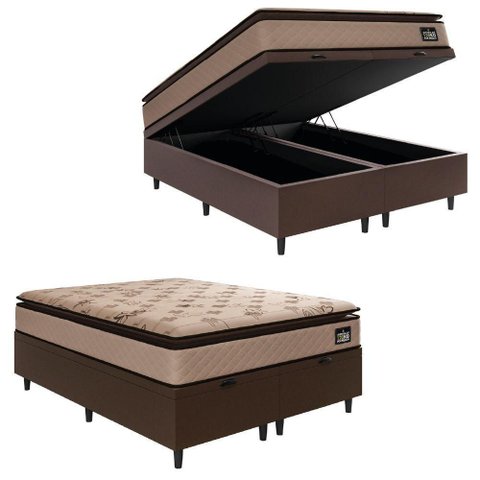 Cama Box Baú King Colchão Espuma D33 Pillow Top Van Gogh 193x203x64cm Marrom