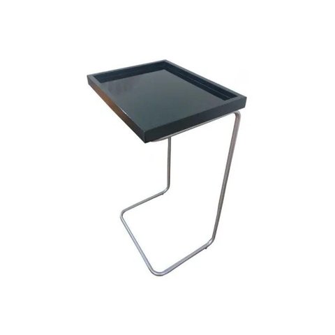 Apoio Lateral para Sofá Sala Bandeja sem Espelho Porta Copos Base Metal Decoração Preta Prata