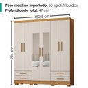 Ver imagem 3 de Guarda Roupa Casal 6 Portas com Espelho 182 cm Santiago Cedro Areia Rudk