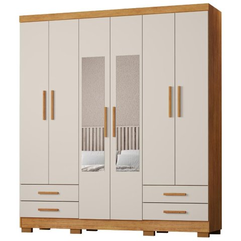 Guarda Roupa Casal 6 Portas com Espelho 182 cm Santiago Cedro Areia Rudk