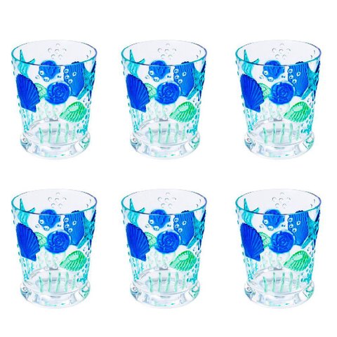 Jogo de 6 Copo Fundo do Mar em Acrílico 350ml Mesa Posta e Área Gourmet