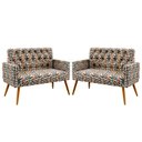 Ver imagem 1 de Kit 2 Poltronas Namoradeira Nina com Rodapé e Capitonê Suede Estampado Laranja Aradecor