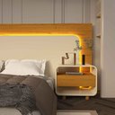 Ver imagem 1 de Mesa de Cabeceira Innova 1 Gaveta Pés em Madeira Offwhite com Naturale - Rede Móveis