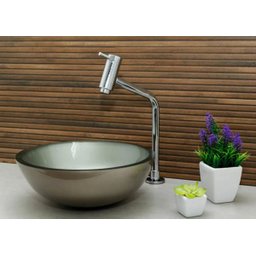 Kit: Cuba Redonda 30 Cm Bege + Torneira Link + Válvula + Sifão - 8