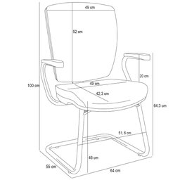 Kit 03 Cadeiras de Escritório Fixa Executiva Office Preto Slim Alta Flexi P03 Vinil Branco - Lyam - 5