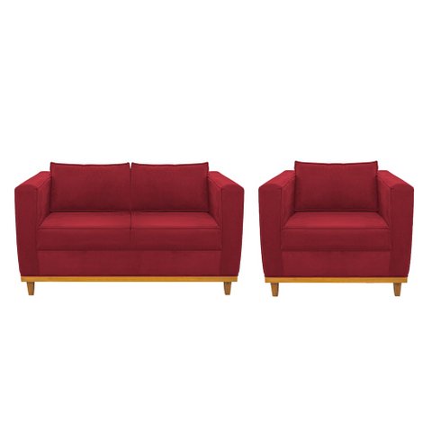 Kit Sofá 2 Lugares e Poltrona Europa Suede Vermelho - Am Decor