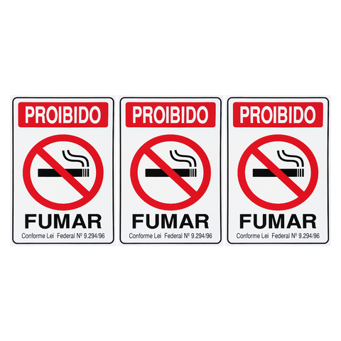 Combo 10 Placas de Sinalização Proibido Fumar 20x30 Acesso - P-5 F9e