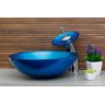 Cuba Vidro Redonda 42Cm Azul Marine + Torneira Cascata + Válvula + Sifão - 2
