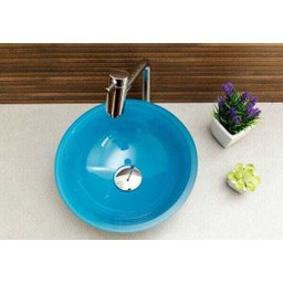 Kit: Cuba Redonda 30 Cm Azul Claro + Torneira Link + Válvula + Sifão - 3