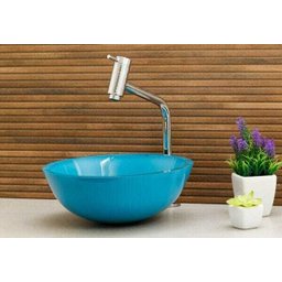 Kit: Cuba Redonda 30 Cm Azul Claro + Torneira Link + Válvula + Sifão - 2