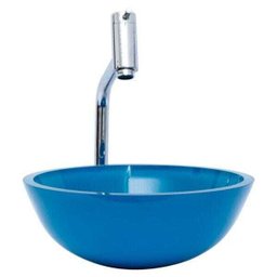 Kit: Cuba Redonda 30 Cm Azul Claro + Torneira Link + Válvula + Sifão - 1