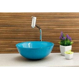 Kit: Cuba Redonda 30 Cm Azul Claro + Torneira Link + Válvula + Sifão - 8