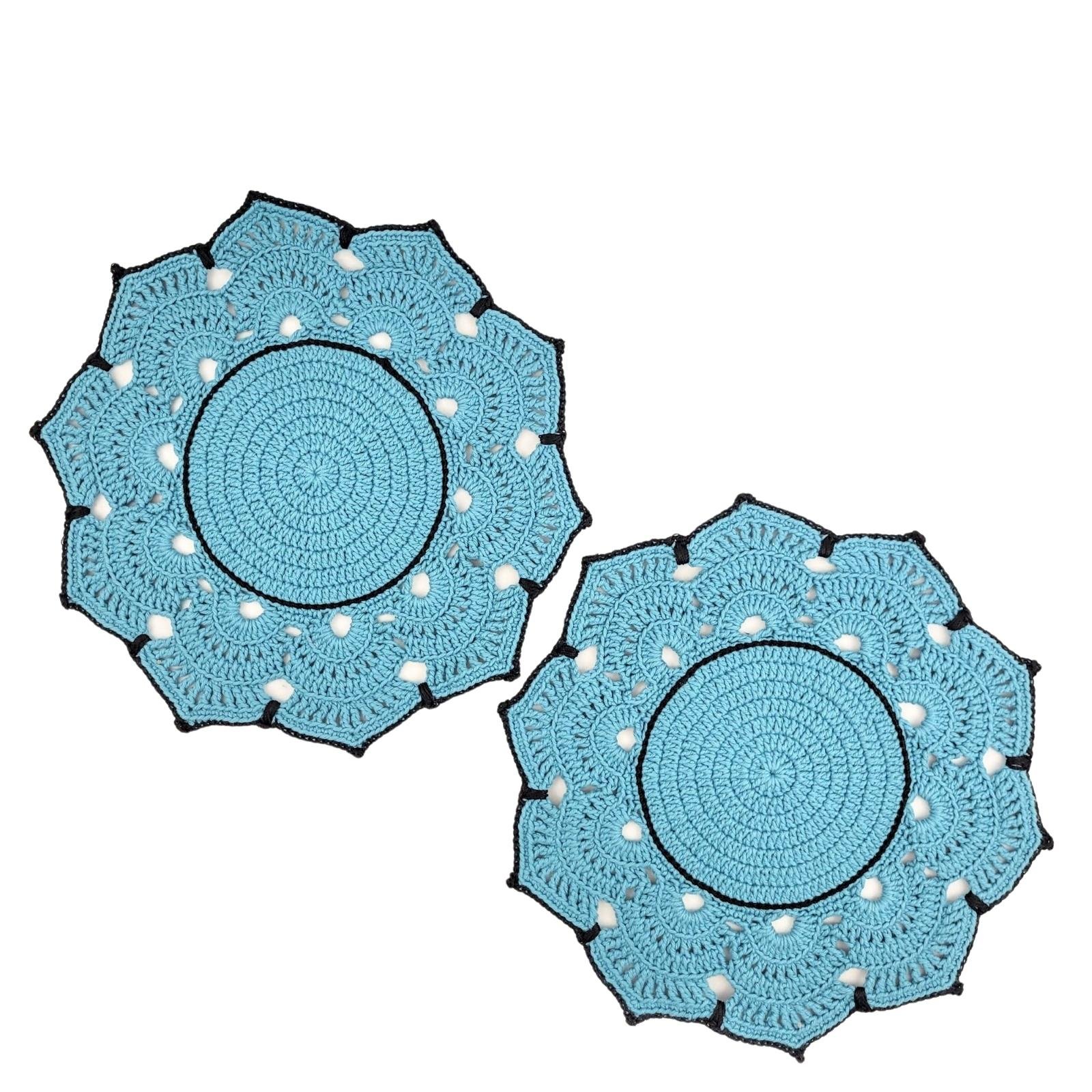 Jogo Americano Azul E Preto Crochê 40cm Kit 2pc
