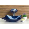 Cuba de Vidro Retangular Azul Marine + Torneira Cascata + Válvula Click - 2