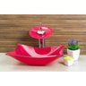 Cuba de Vidro Retangular Rosa + Torneira Cascata + Válvula + Sifão - 2