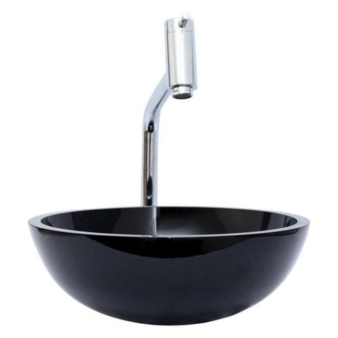 Kit: Cuba Redonda 35 Cm Preta + Torneira Link Alta + Válvula Click