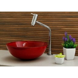 Kit: Cuba Redonda 35 Cm Vermelha + Torneira Link Alta + Válvula Click - 2