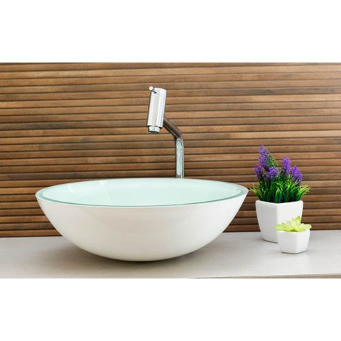 Cuba Redonda 35 Cm Branca + Torneira Link + Válvula Click + Sifão