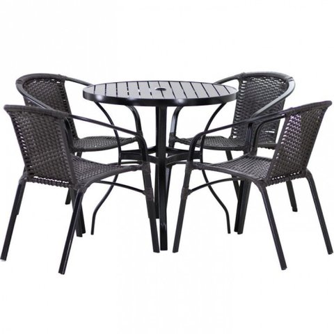 Conjunto Floripa Mesa 1m + 4 Cadeiras Tampo Ripado em Alumínio para Piscina Trama Original