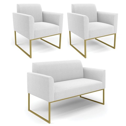 Namoradeira e 2 Poltronas Industrial Dourado Marisa Bouclê D03 - D’Rossi