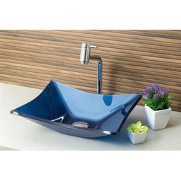 Kit: Cuba de vidro Retangular Azul Marine + Torneira Link Alta + Válvula - 3