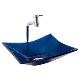 Kit: Cuba de vidro Retangular Azul Marine + Torneira Link Alta + Válvula - 1