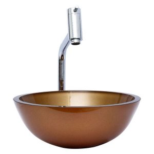 Kit: Cuba Redonda 35 Cm Bronze + Torneira Link Alta + Válvula Click