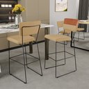Ver imagem 2 de Kit 02 Banquetas Altas Sala Jantar Allana L02 Faixa Couríssimo Camel Linho Bege Escuro - Lyam Decor