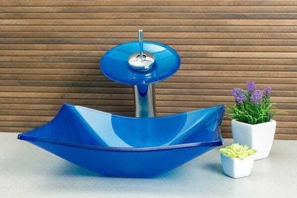 Cuba de Vidro para banheiros e lavabos - Retangular Azul Matisse - 5