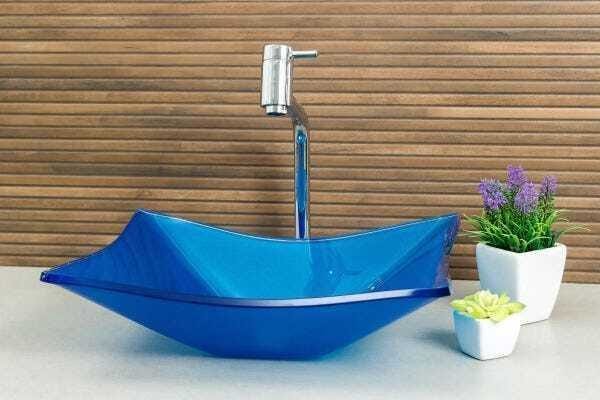 Cuba de Vidro para banheiros e lavabos - Retangular Azul Matisse - 7